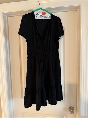 Classic Black Women's V-Neck Tiered Dress